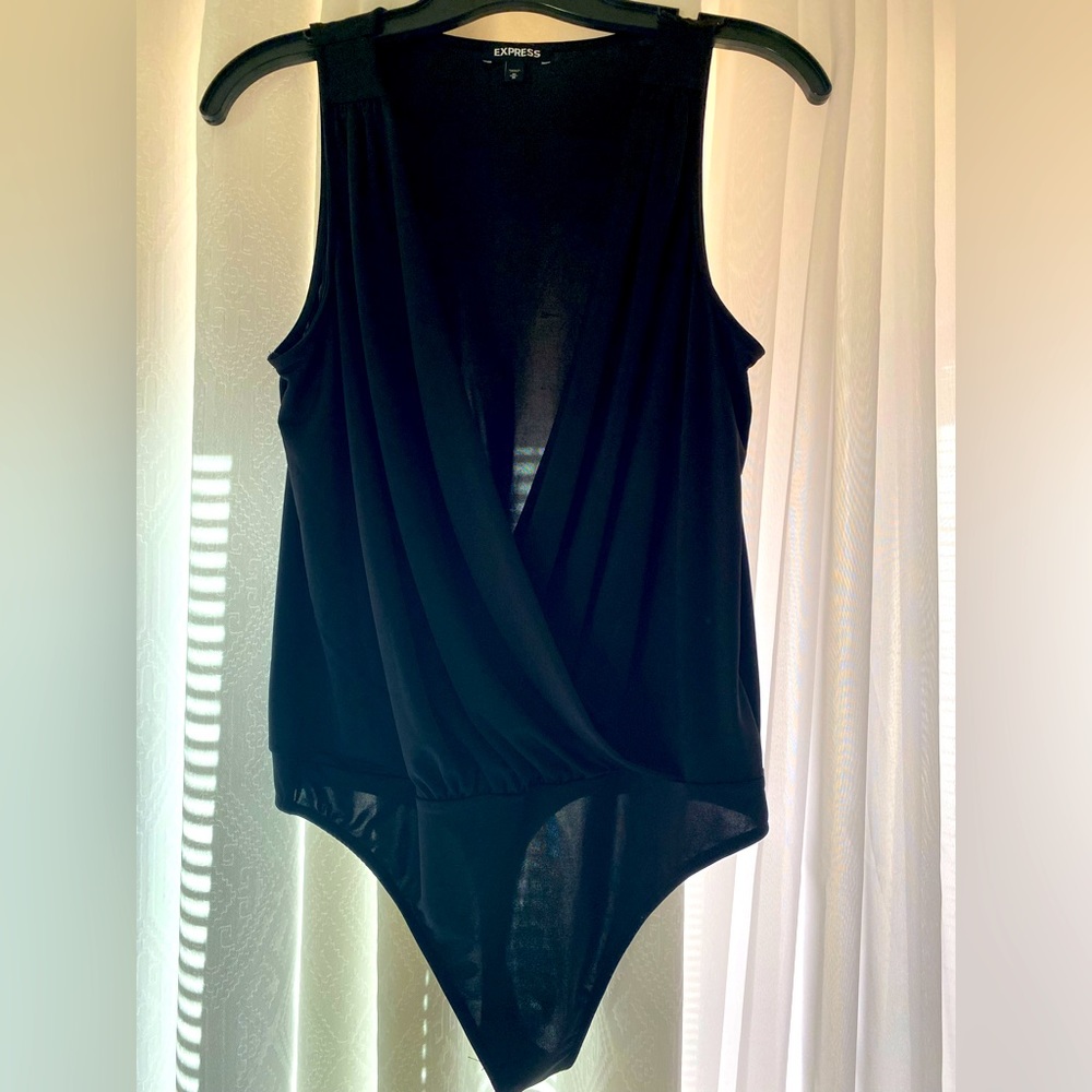 Express black sleeveless wrap bodysuit